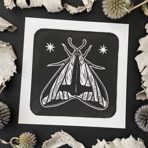 GOTH MOTH | Lino Print | Clymene Moth and Stars