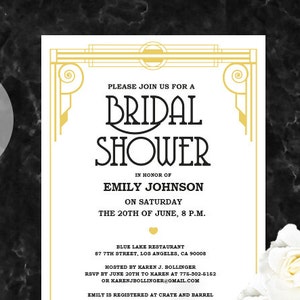 Bridal Shower Invitation template. DIY Great gatsby bridal shower invite. Roaring 20s invitation. Printable invitation editable template PDF