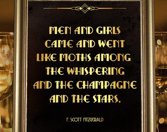 Great Gatsby party decor. F. Scott Fitzgerald quote poster. Roaring 20s party theme. Romantic wall art. DIY printable party supplies