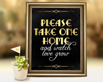 Impressions mariage : veuillez emporter une plaque pour votre maison. Le mariage favorise le signe imprimable. Les grands mariages de Gatsby. Décorations de fête sur le thème des années 20.