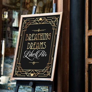 Breathing dreams like air, F Scott Fitzgerald quote printable poster. Literary quote. Great Gatsby quote, dream quote. Wedding decoration