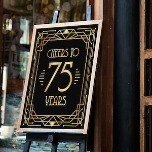 Saluti a 70 anni cartello stampabile, poster, stampa. Celebrazione del 70esimo compleanno. 70° anniversario. Decorazione del bar. Tavolo alcolico Grande Gatsby