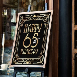 Happy 65th birthday sign, printable birthday poster. Sixty sixth birthday party print, BDay celebration, Great Gatsby style, Roaring 20s