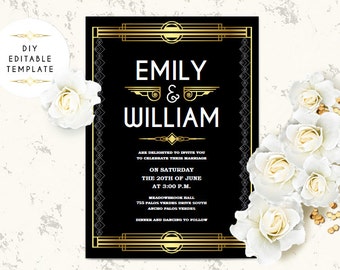 bridal shower invitation template diy great gatsby bridal etsy