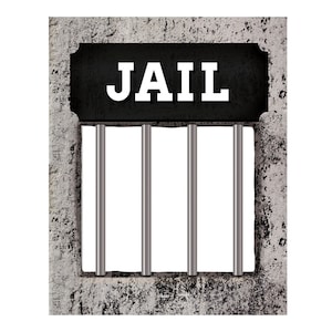 Accesorios para fotomatón. Póster imprimible de búsqueda con cartel de CÁRCEL. Suministros para la fiesta de prohibición: accesorios para fotomatón o decoración para fiestas. Impresión digital