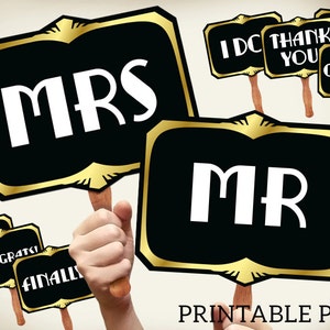 Wedding photo booth props printable PDF. Great Gatsby props. Wedding signs. Instant download. Roaring 20s photobooth. Proohibition era.