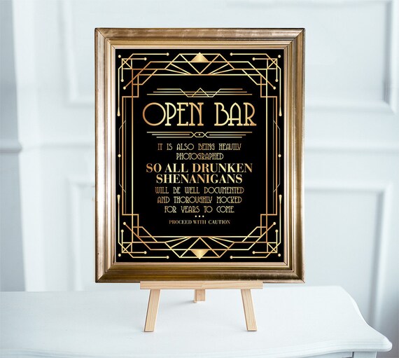 Great Gatsby Party Decorations Open Bar Sign. Roaring 20s Party  Decorations, Birthday Party Decorations, Bachelorette Printable Party Sign  