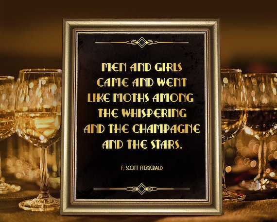 Great Gatsby party decor. F. Scott Fitzgerald quote poster. Roaring 20s  party theme. Romantic wall art. DIY printable party supplies