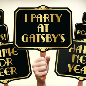 Great Gatsby photo booth props printable PDF. Gatsby props. New years photo booth props. Roaring 20s party photobooth. Proohibition era.