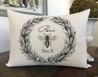 Paris Queen Bee Lumbar Pillow Cover: French Country Cottage Decor