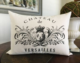 Chateau de Versailles Lumbar Pillow Cover: French Country Linen Lumbar #215