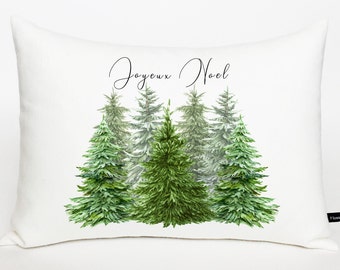 Joyeux Noel Christmas pillow cover; Christmas Trees pillow; French lumbar pillow; French country, Shabby, cottage holiday decor; #507