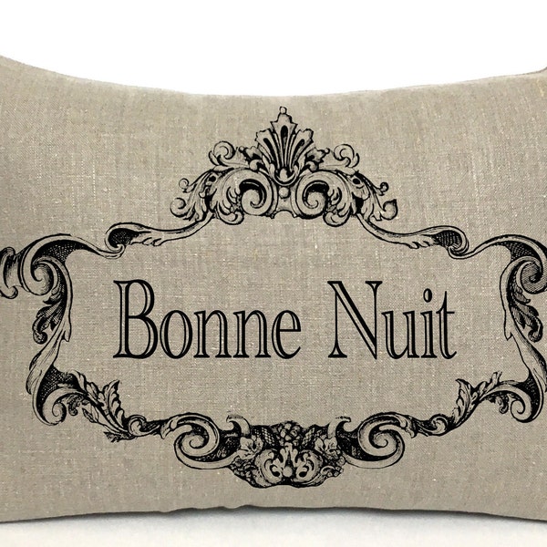 Bonne Nuit pillow cover; French Good Night pillow; French lumbar pillow; French country, cottage, shabby decor; #808