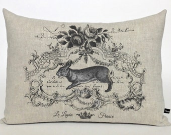 Fancy French Rabbit pillow cover; French lumbar pillow; French, cottage, shabby decor; #801