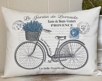 French Blue Lavender Bike pillow cover; French bike pillow; French lumbar pillow; French country, shabby, cottage, farmhouse decor; #212