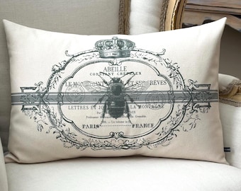 French Bee Pillow Cover: Country Cottage Lumbar Cushion #703