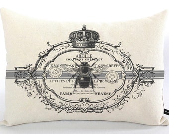 French Bee frame pillow cover; French lumbar pillow; French country, cottage, shabby decor; #803