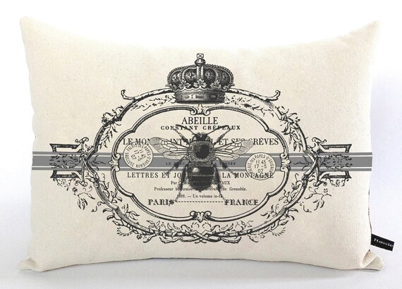 French Bee Pillow Cover: Country Cottage Lumbar Cushion #703