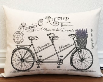 French Bicycle Lavender Pillow Cover: Country Cottage Lumbar Cushion #236
