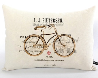 Paris Bike Pillow Cover: French Logo Lumbar Cushion