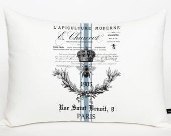 French Bee Lumbar Pillow Cover: Blue Grain Stripe, Cottage Decor #240