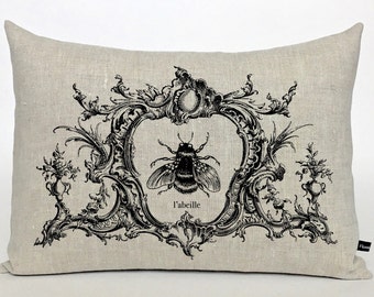 French Bee Frame pillow; French l'abeille lumbar pillow; French country, cottage, shabby decor; #227