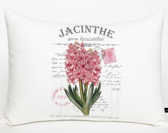 French Pink Hyacinth floral pillow cover; French lumbar pillow; French, cottage, shabby decor; #261