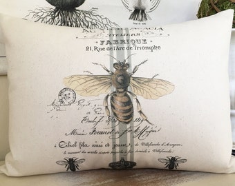 French Queen Bee pillow cover; French lumbar pillow; French country, cottage, shabby decor; #243