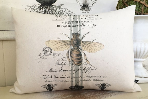 French Queen Bee Pillow Cover: Farmhouse Cottage Decor #243