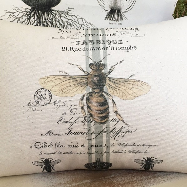 French Queen Bee pillow cover; French lumbar pillow; French country, cottage, shabby decor; #243