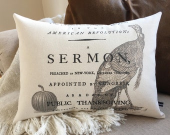 Thanksgiving Turkey Pillow Cover: Vintage Sermon Design, Canvas Lumbar #509