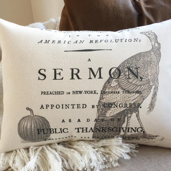 Thanksgiving pillow cover, Turkey pillow; Fall, Autumn pillow; canvas lumbar pillow; cottage, shabby decor; #509