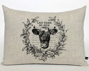 French Cow Lumbar Pillow Cover: Farmhouse Cottage Decor