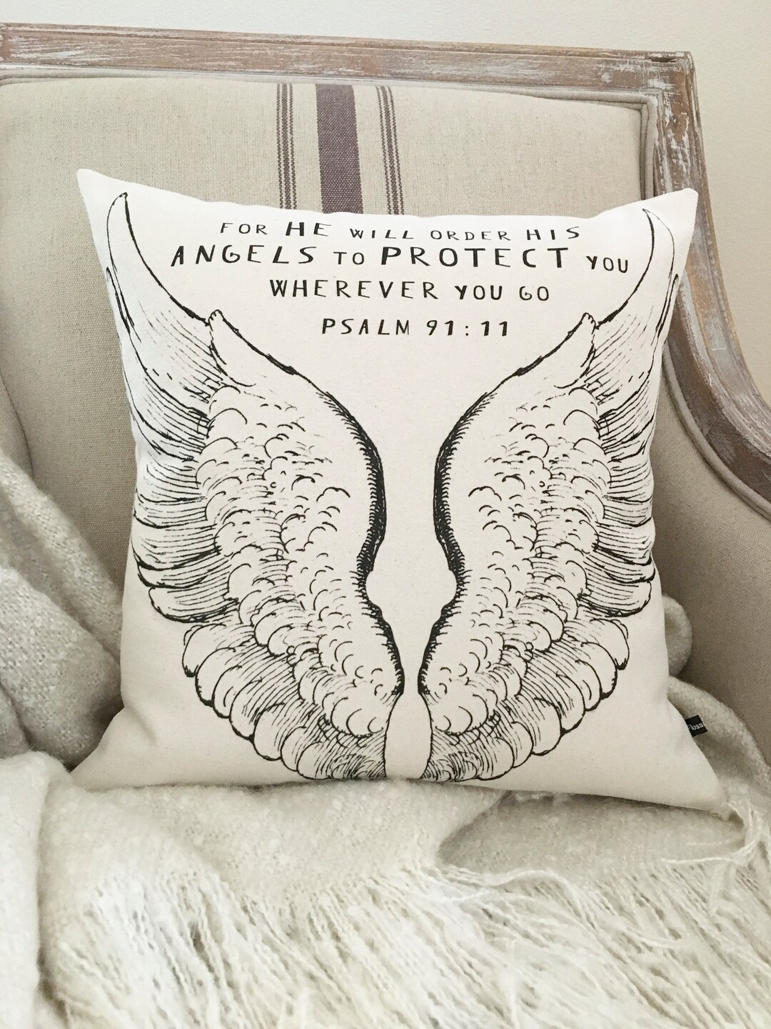 Angel Wings Pillow Cover Psalm 9111 Pillow Layering Pillow Christian, Scripture, Prayer Decor