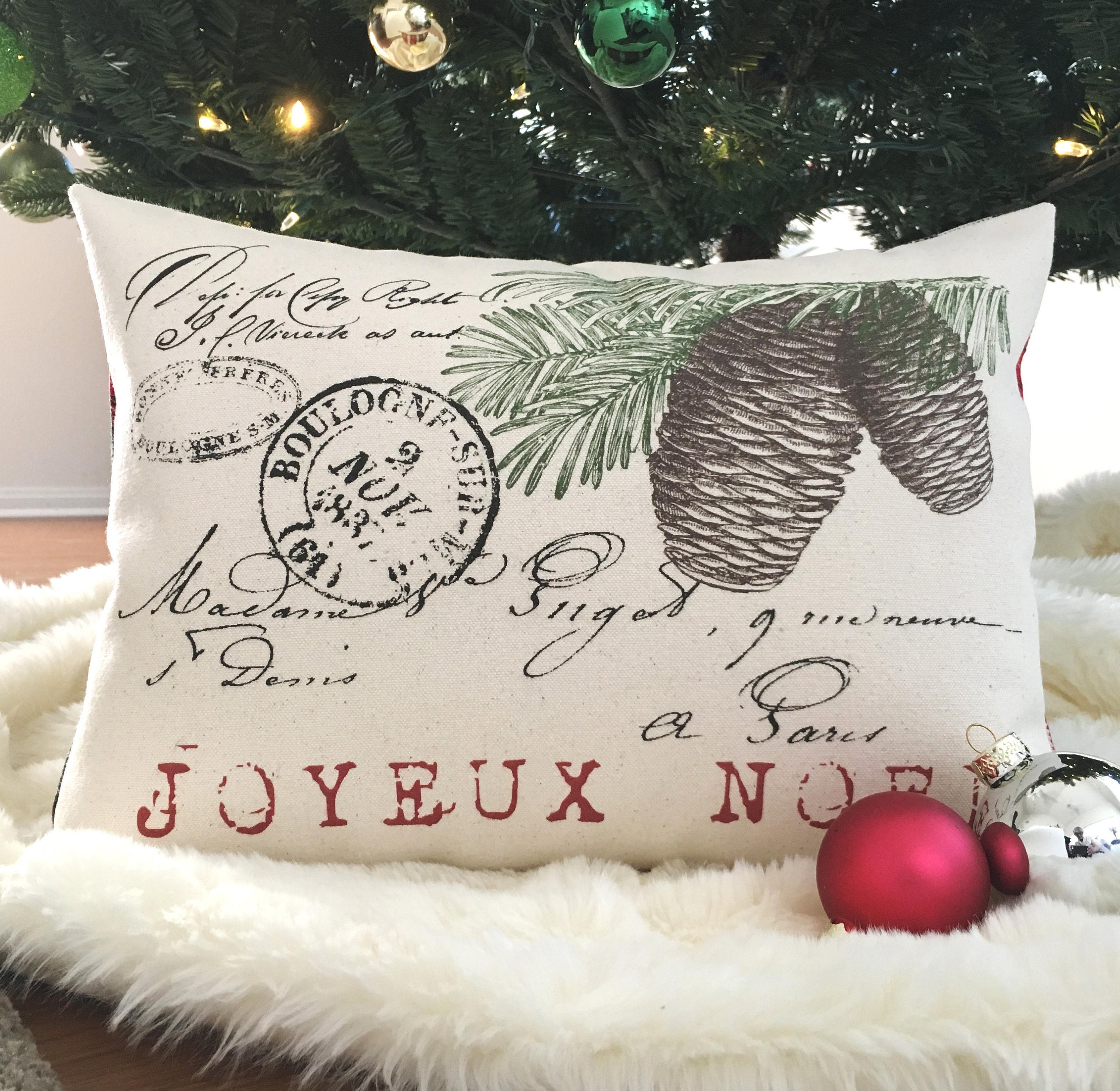 Joyeux Noel Pine Cone Pillow Cover French Christmas Pillow French Lumbar Pillow French Cottage Shabby Farmhouse Holiday Decor 501 Etsy