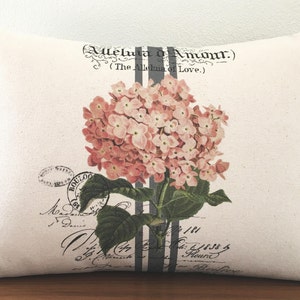 French Ephemera Pink Hydrangea pillow cover; French lumbar pillow; french, cottage, shabby decor; #253