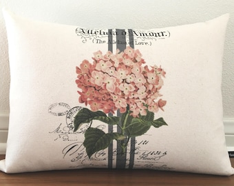 French Ephemera Pink Hydrangea pillow cover; French lumbar pillow; french, cottage, shabby decor; #253