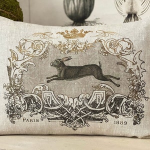 Paris Rabbit Lumbar Pillow Cover: French Country Linen