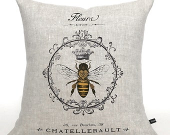 French Queen Bee pillow cover; layering size pillow; French Country, Farmhouse, shabby, cottage decor; #715