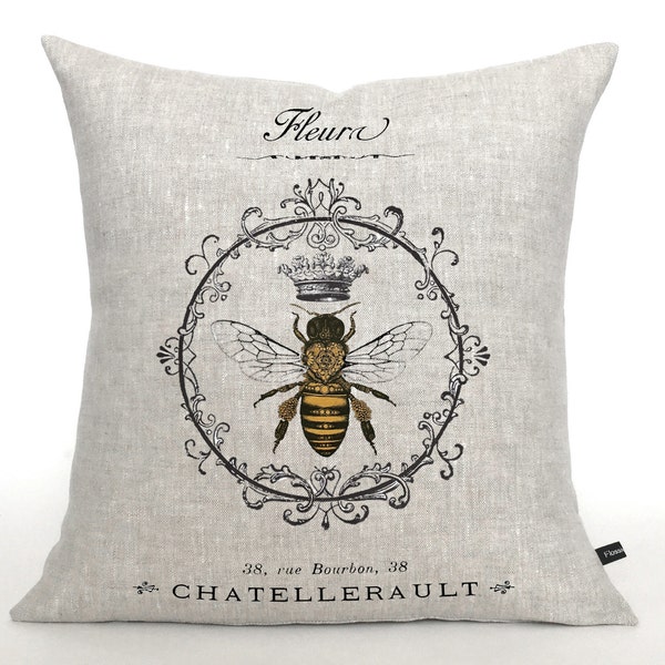 French Queen Bee pillow cover; layering size pillow; French Country, Farmhouse, shabby, cottage decor; #715