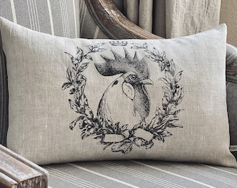 French Rooster pillow cover; French lumbar pillow; French Country, Shabby, Farmhouse, Cottage decor #248