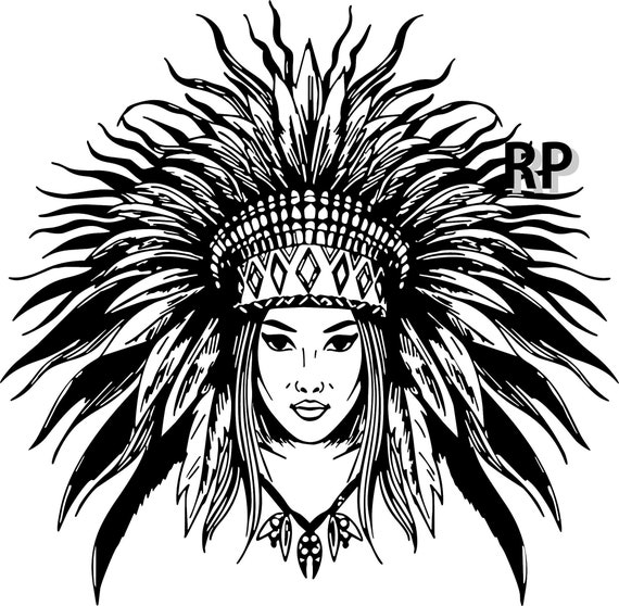 Indian Girl With Headdress Svg Etsy
