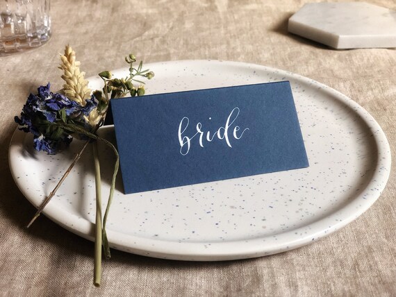 Blue Wedding Place Cards With Calligraphy Wedding Stationery Etsy