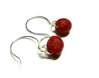 Eco Recycled Glass and Silver Earrings, Repurposed Red Glass Earrings, Upcycled Silver Earring