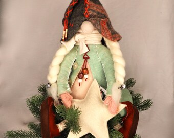 Gnome Tree Topper, Christmas Tree Topper, Sustainable Upcycled Whimsical Gnome