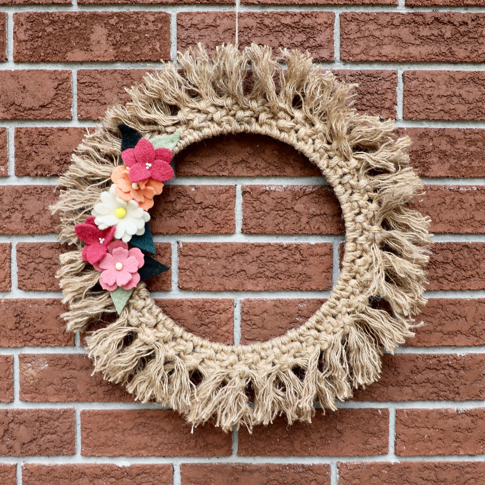 Floral Macrame Wreath Jute Rope Wreath Indoor/ Outdoor Etsy Canada