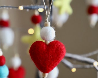 Felted Heart Ornament, Wool Heart Decoration, Valentine’s Day Decoration, Heart Décor