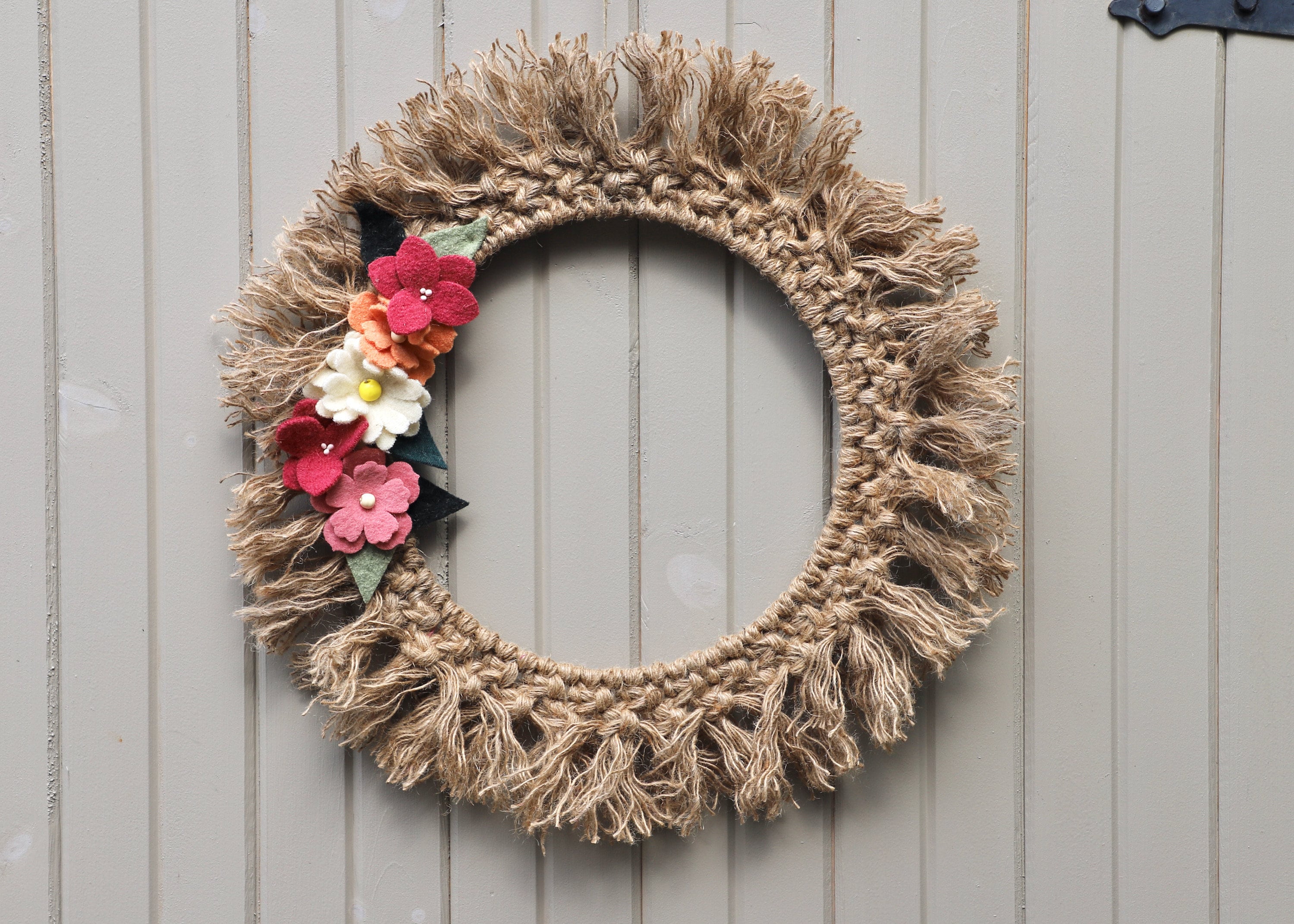 Floral Macrame Wreath Jute Rope Wreath Indoor/ Outdoor Etsy Canada