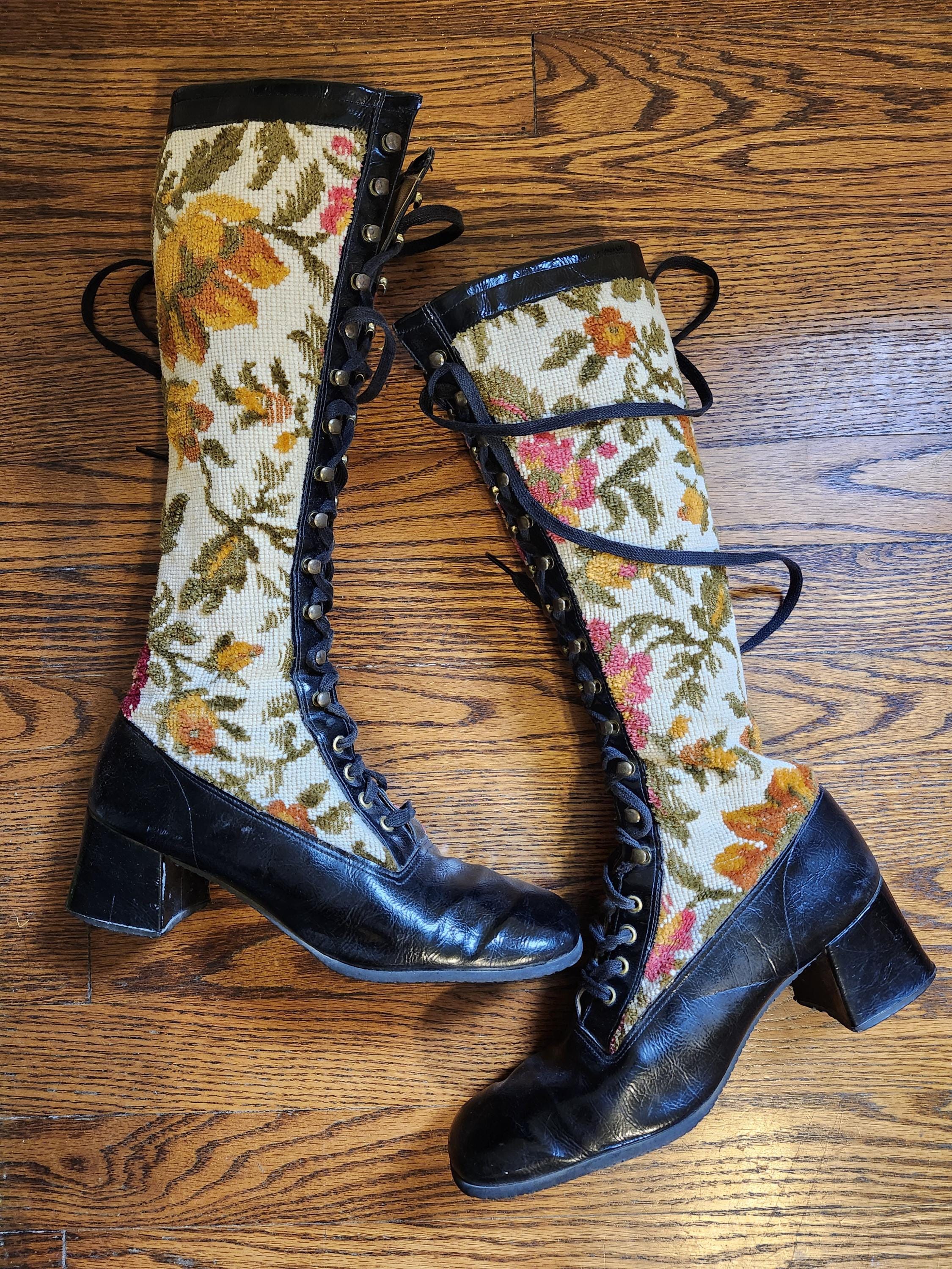 60s Vintage MASON社製 Lace up boots Vintage 60s Lace up Embroidered Gogo Boots - Etsy Canada