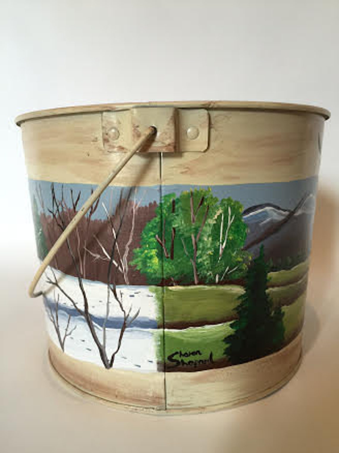 Hand Painted Metal Bucket Etsy